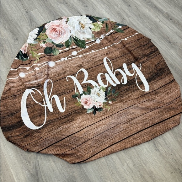 Glitter And Floral Oh Baby Round Baby Shower Backdrop - Picture 3 of 4